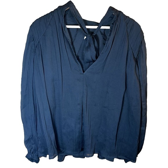 ASOS Black Pleated Chiffon‎ Blouse Open Back Tie size 4 - Picture 2 of 8